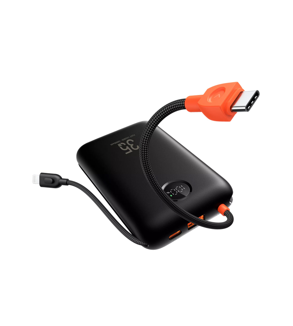 Veger - K2 - 20,000mAh 35W PD Digital Display Powerbank With Built In Non-MFI Lightning & USB-C Cable - Black