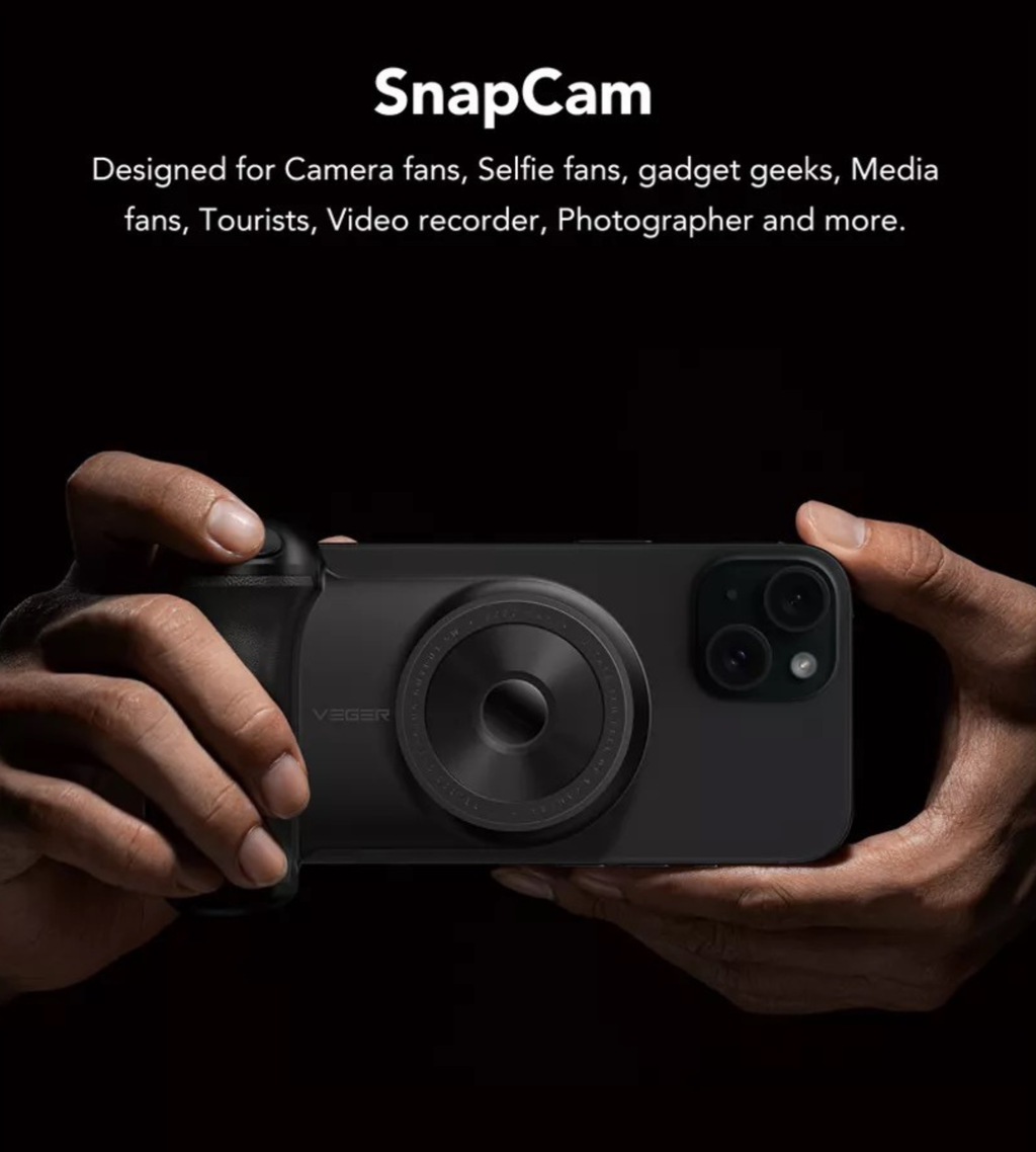 Veger - SnapCam - 5,000mAh 5W Bluetooth Selfie Controller, Kickstand & MagSafe Powerbank - Black