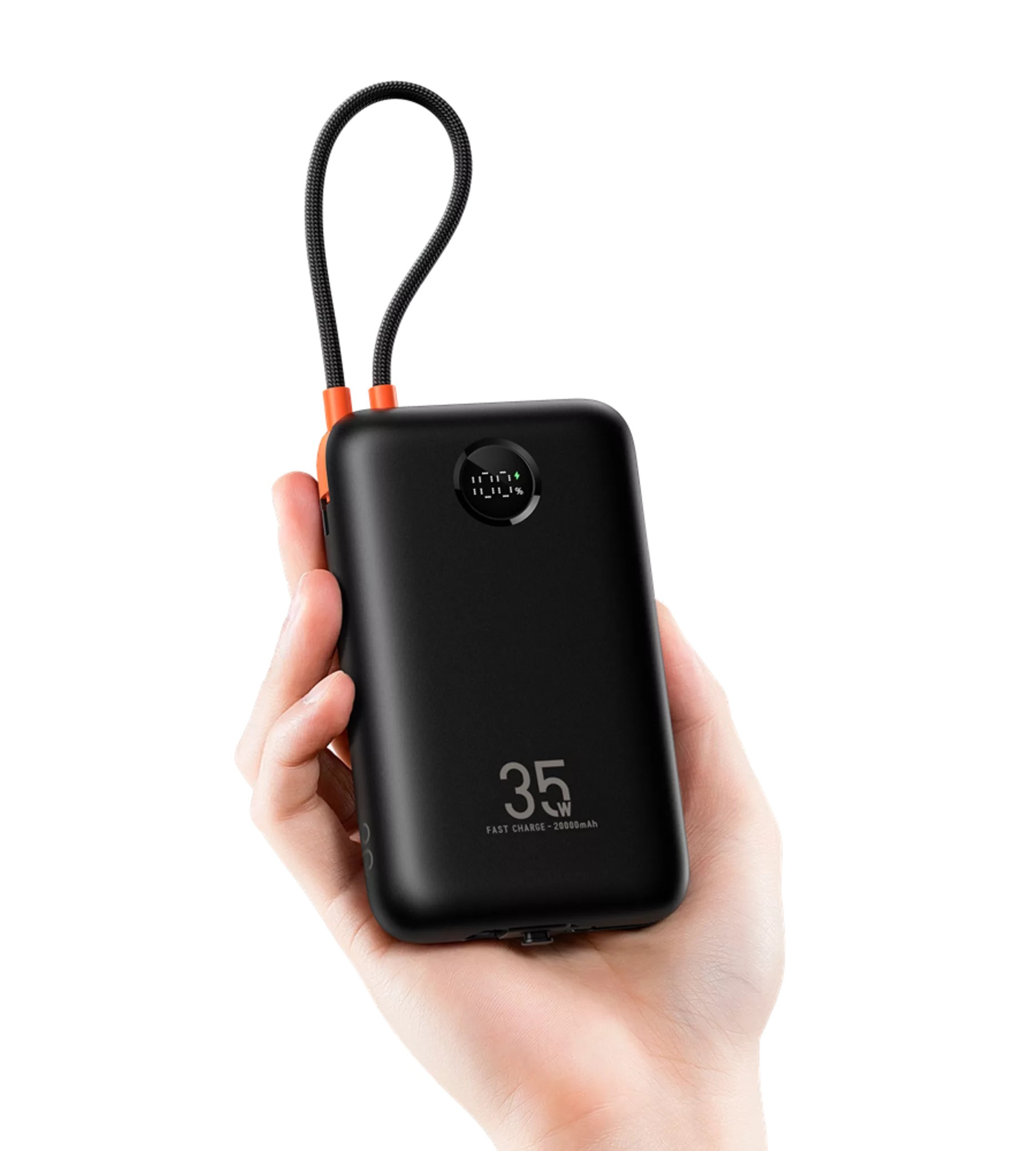 Veger - K2 - 20,000mAh 35W PD Digital Display Powerbank With Built In Non-MFI Lightning & USB-C Cable - Black