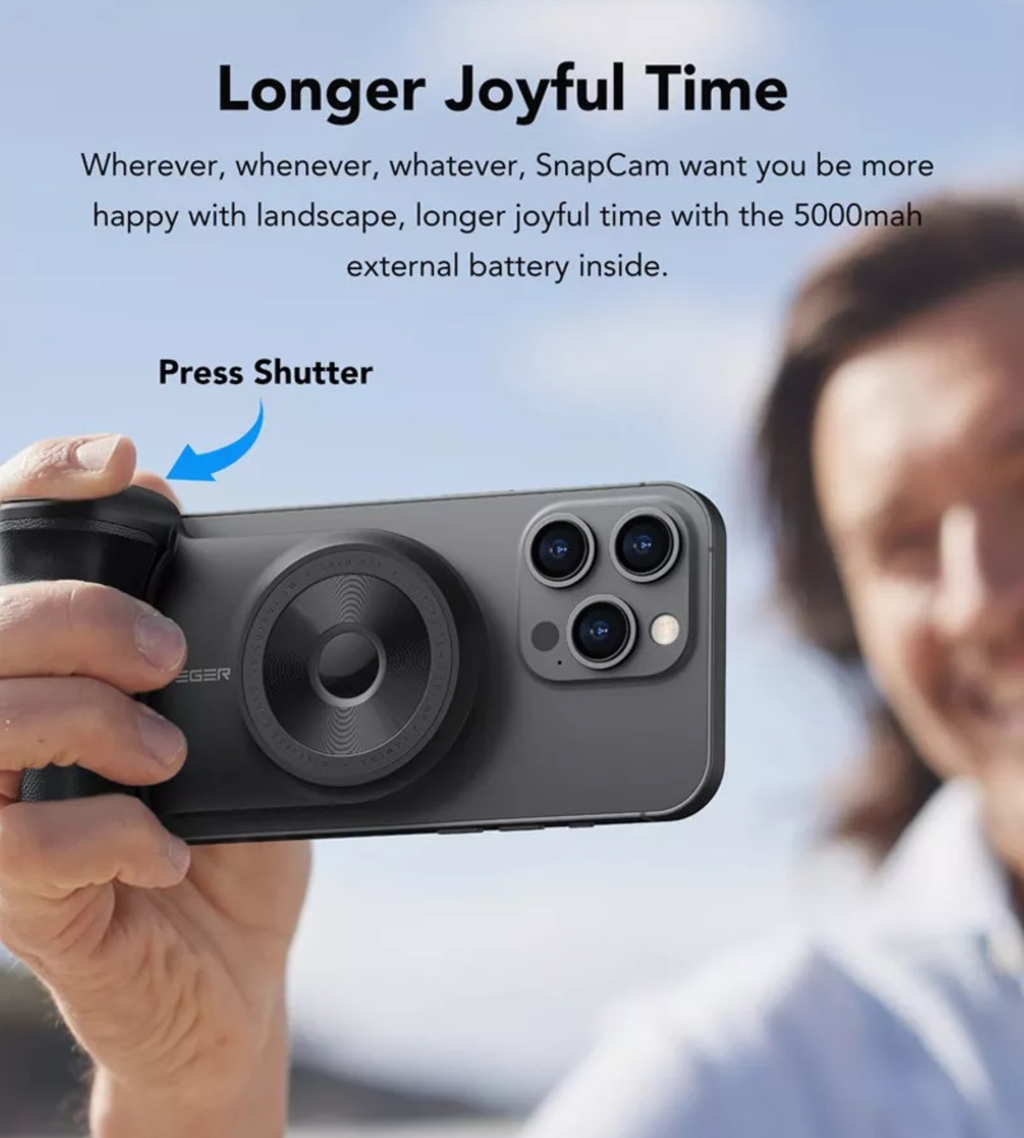 Veger - SnapCam - 5,000mAh 5W Bluetooth Selfie Controller, Kickstand & MagSafe Powerbank - Black