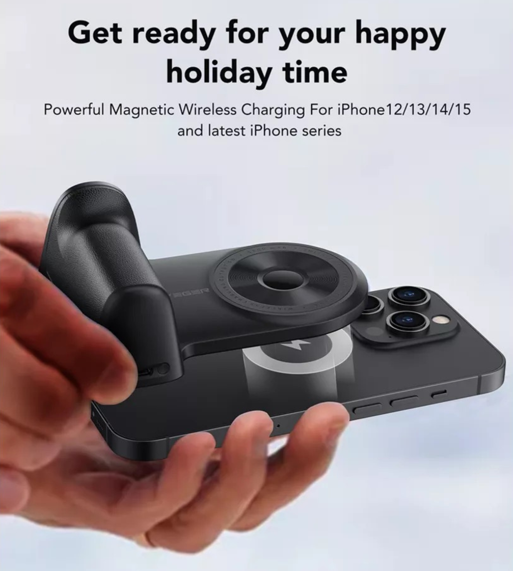 Veger - SnapCam - 5,000mAh 5W Bluetooth Selfie Controller, Kickstand & MagSafe Powerbank - Black