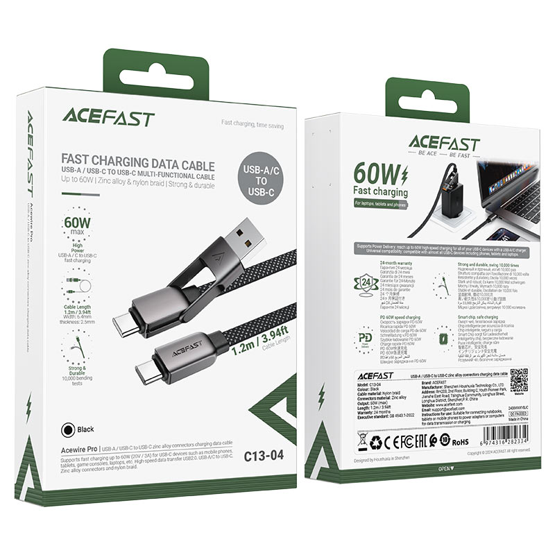 Acefast Charging Data Cable C13-04 USB-A / USB-C to USB-C (1.2metres)