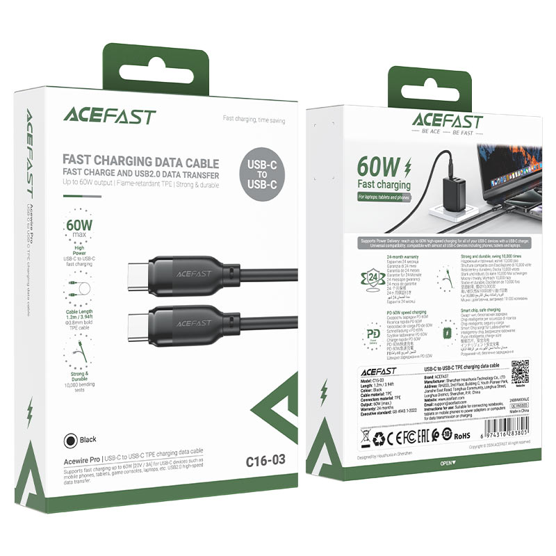 Acefast Charging Data Cable C16-03 USB-C to USB-C 60W (1.2metres)