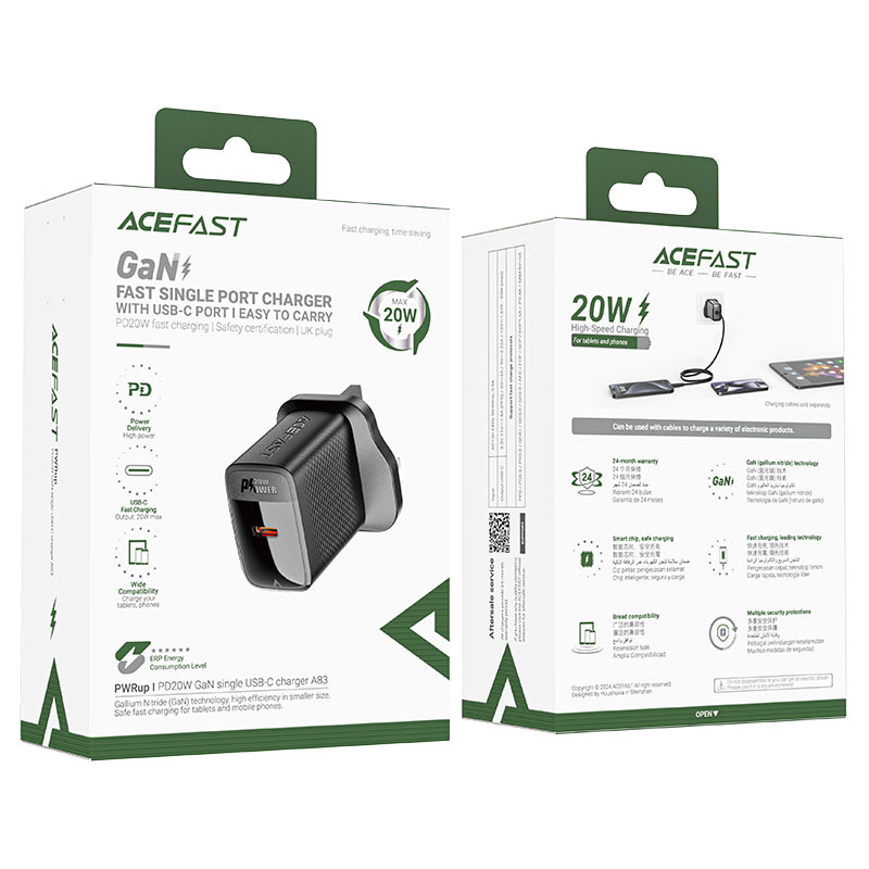 Acefast Fast Charge Wall Charger A83 PD20W (1xUSB-C) UK