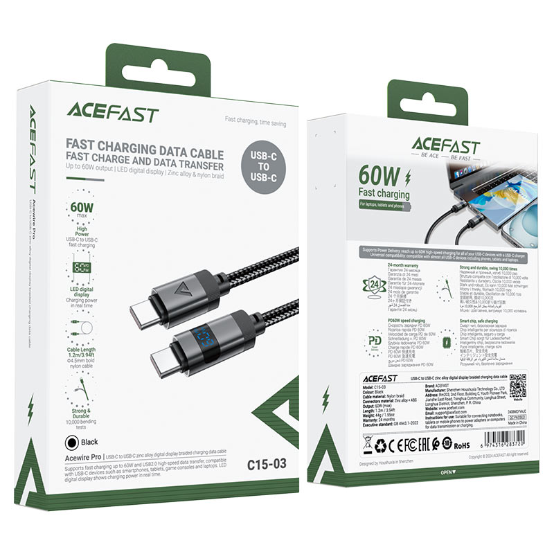 Acefast Charging Data Cable C15-03 USB-C to USB-C 60W (1.2metres)