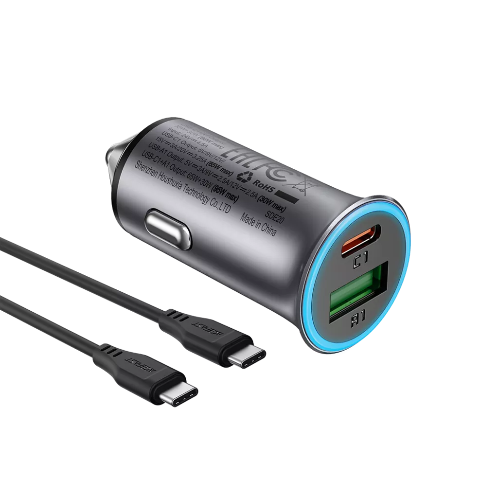 Acefast In-Car Charger USB-C & USB-A Ports 95W with 1.2m C-C cable