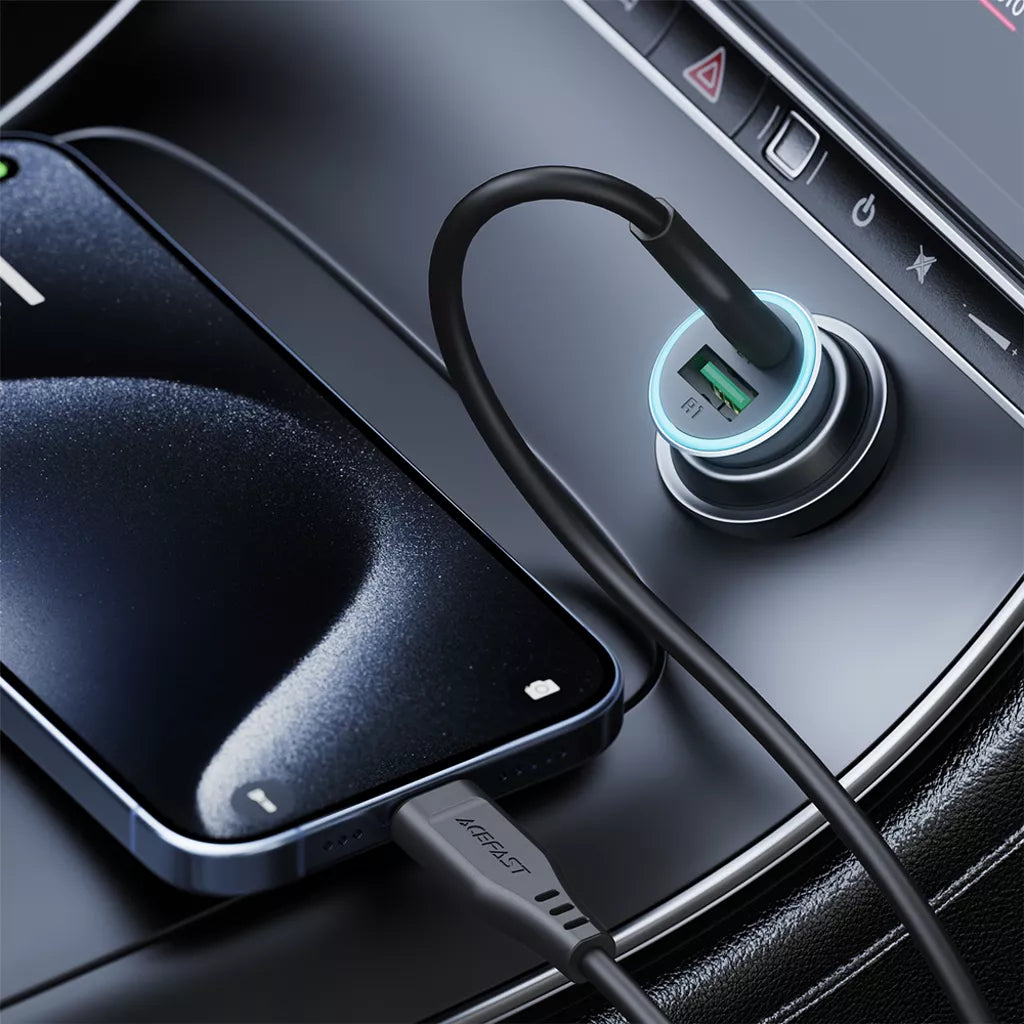 Acefast In-Car Charger USB-C & USB-A Ports 95W with 1.2m C-C cable
