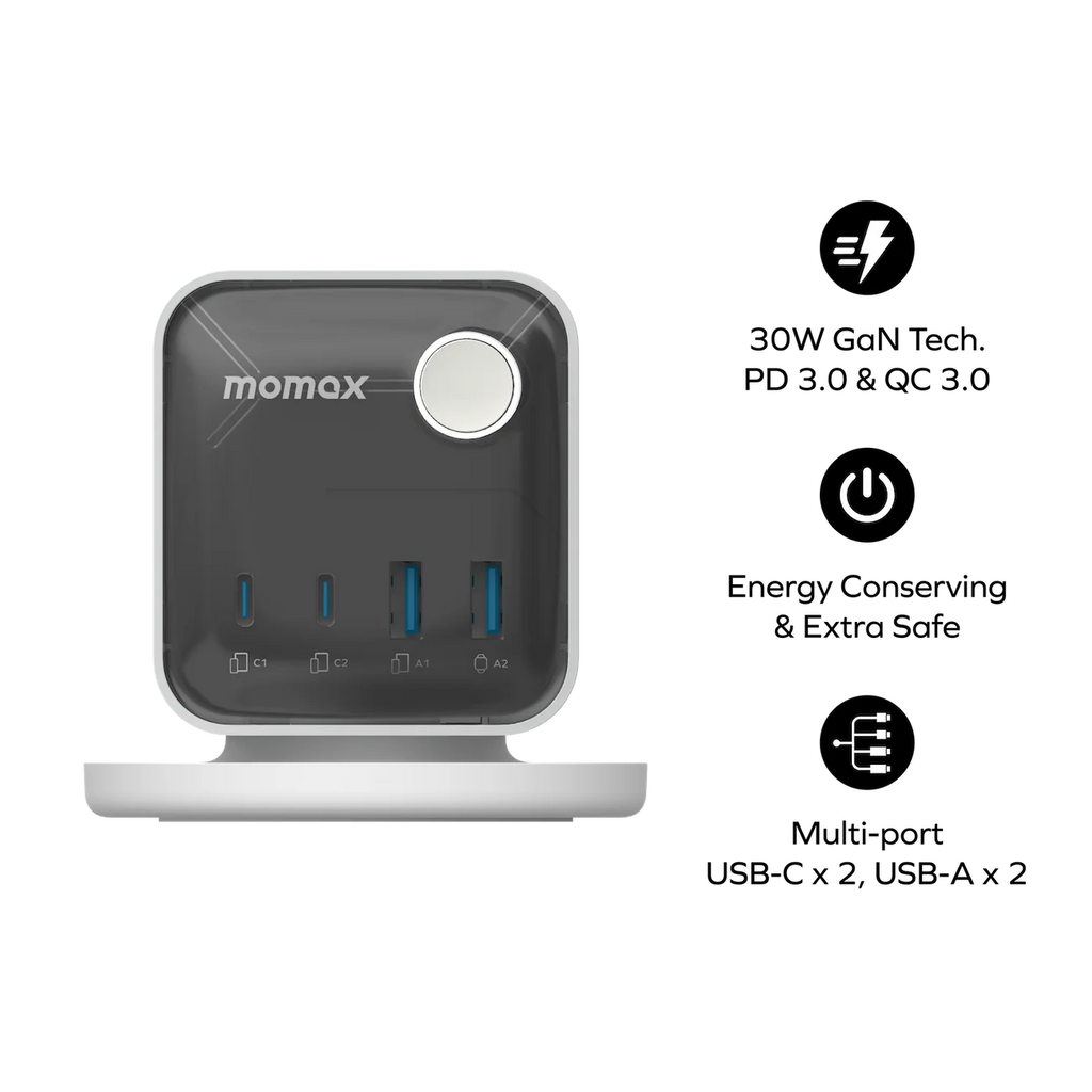 Momax 1-Charge Work Flow 3-Outlet GaN Power Cube 25W with USB Ports