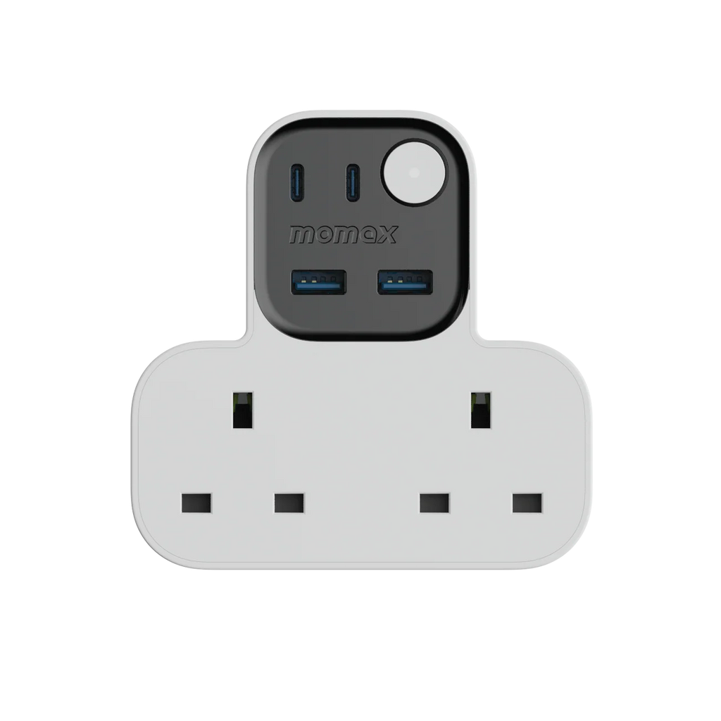 1-Charge Work Flow T-Shaped Extension Cord With 2 Sockets, 2 USB-A and 2 USB-C Ports