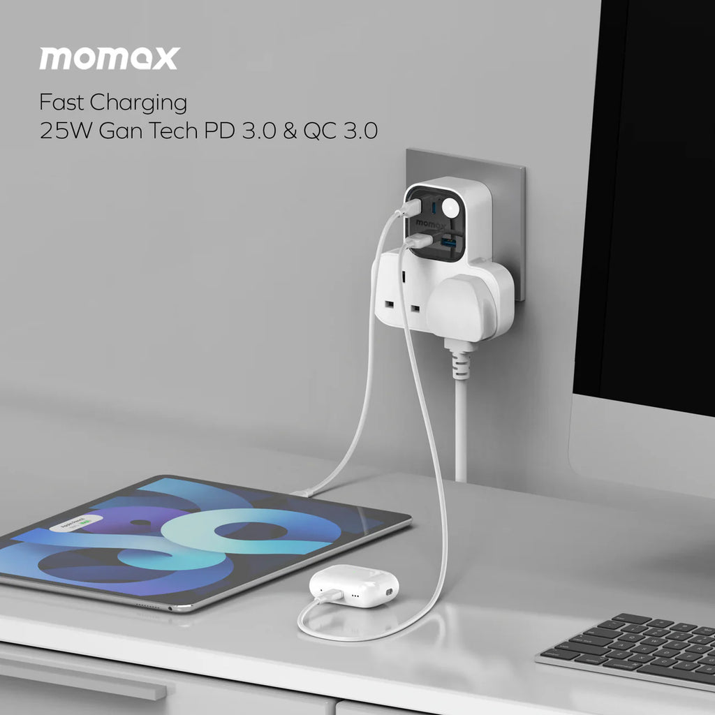 1-Charge Work Flow T-Shaped Extension Cord With 2 Sockets, 2 USB-A and 2 USB-C Ports