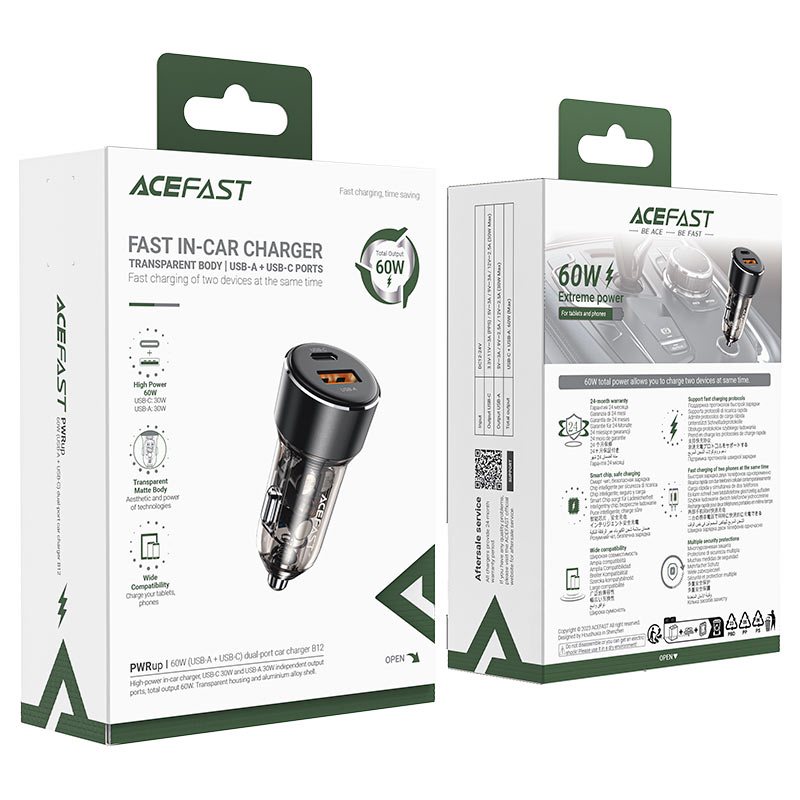 Acefast In-Car Charger USB-C & USB-A Ports 60W
